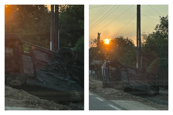 Accident rutier la Cizer cu o masina rasturnata in dimineata aceasta