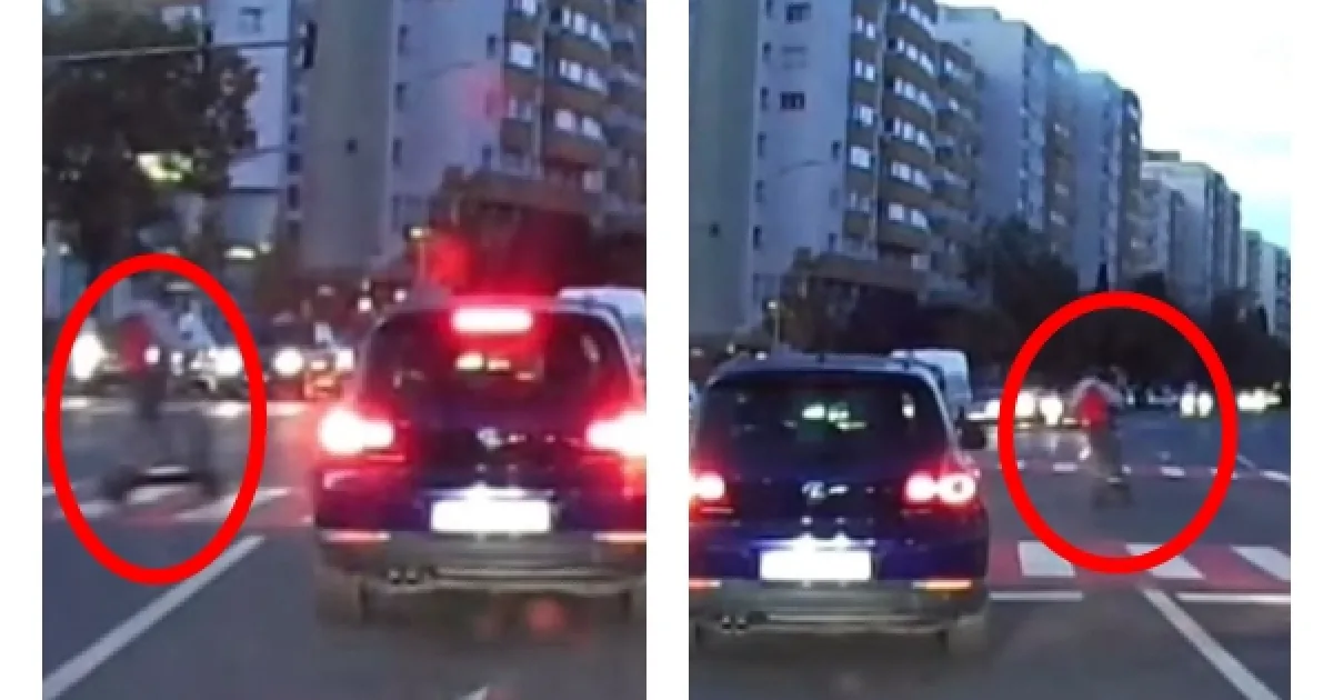 Copil pe trotinetă, aproape lovit de mașină în centrul Zalăului, după ce a trecut pe roșu